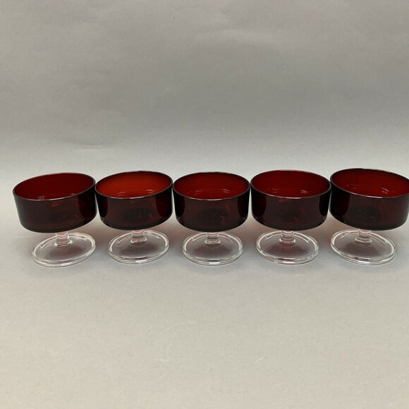 Luminarc Arcoroc Ruby Red Clear Stem Glass Sherbert Compote Lot of 5 - Picture 4 of 11